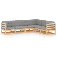 vidaXL 6-delige Loungeset met kussens massief grenenhout