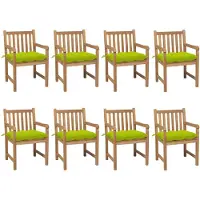 vidaXL Tuinstoelen 8 st met heldergroene kussens massief teakhout