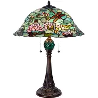 Clayre & Eef Tiffany tafellamp Waterlily, multicolor, Woon-/ Eetkamer, Glas, Tiffany, tafellamp
