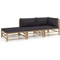 vidaXL 3-delige Loungeset met donkergrijze kussens bamboe