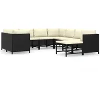 vidaXL 9-delige Loungeset met kussens poly rattan zwart