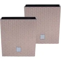 Prosperplast Set van 2x stuks kunststof Rato rotan bloempotten/plantenpotten met binnenpot taupe 20 cm - Plantenpotten