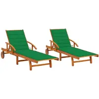 vidaXL Ligstoelen 2 st met kussens massief acaciahout