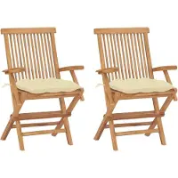 vidaXL Tuinstoelen 2 st met crèmewitte kussens massief teakhout
