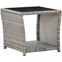 vidaXL Salontafel 45x45x40 cm poly rattan en glas grijs
