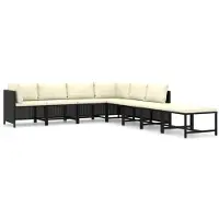 vidaXL 8-delige Loungeset met kussens poly rattan zwart
