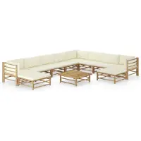 vidaXL 11-delige Loungeset met crèmewitte kussens bamboe