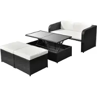vidaXL 4-delige Loungeset met kussens poly rattan zwart
