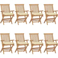 vidaXL Tuinstoelen 8 st met crèmewitte kussens massief teakhout