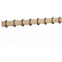 Acaza Lange Muur Kapstok, Horizontale Kapstok met 8 Zwarte Haken, 88 cm Lang, Zwart en Lichte Eik Kleur