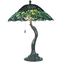 Clayre & Eef Tiffany tafellamp JAMAICA, groen, Woon-/ Eetkamer, Glas, Tiffany, tafellamp