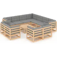 vidaXL 12-delige Loungeset met kussens massief grenenhout