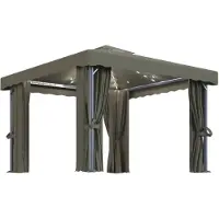 vidaXL Prieel met gordijn en LED-lichtslinger 3x3 m taupe