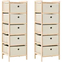 vidaXL Opbergrekken met 5 stoffen manden 2 st cederhout beige