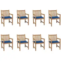 vidaXL Tuinstoelen 8 st met koningsblauwe kussens massief teakhout