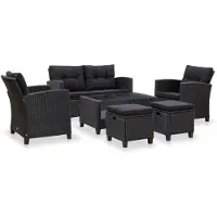 vidaXL Canapés de jardin 6 pcs avec coussins Résine tressée Noir46151