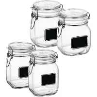Bormioli Rocco Set van 4x stuks weckpotten/inmaakpotten met krijtplaatje 750 ml - 1 liter - Weckpotten
