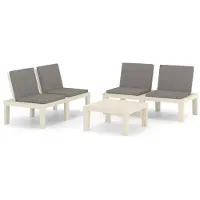 vidaXL 3-delige Loungeset met kussens kunststof wit
