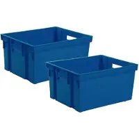 Eda 2x stuks kunststof opbergkratten stapelbaar donkerblauw L44 x B35 x H24 cm - Opbergbox