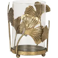 Clayre & Eef Theelichthouder Bloemen Ø 11x16 cm Goudkleurig Ijzer Glas Waxinelichthouder Windlichthouder Goudkleurig