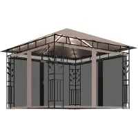vidaXL Prieel met klamboe en LED-lichtslinger 3x3x2,73 m taupe
