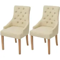 vidaXL Eetkamerstoelen 2 stuks eikenhout en stof crèmekleurig online kopen