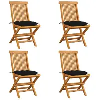 vidaXL Tuinstoelen 4 st met zwarte kussens massief teakhout
