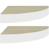 vidaXL Hoekwandschappen 2 st 25x25x3,8 cm MDF eikenkleurig en wit