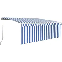vidaXL Luifel handmatig uittrekbaar rolgordijn LED 4,5x3 m blauw wit