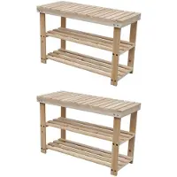 vidaXL Schoenenrekken met bank 2 st massief hout