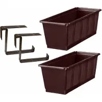 Blokker Set Van 2 Kunststof Plantenbakken Bruin Rechthoekig 40 Cm Met 4 Verstelbare Railing Beugels - Plantenbakken