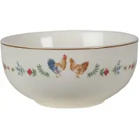 Clayre & Eef Soepkom Ø 14 cm Beige Blauw Keramiek Rond Kip en haan Serveerkom Kommen Rijstkom Beige Serveerkom Kommen
