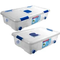 Hega hogar 4x Opbergboxen/opbergdozen met deksel en wieltjes 30 en 31 liter kunststof transparant/blauw - Opbergbox