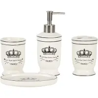 Clayre & Eef Bathroom Set Set of 4 Beige Black Ceramic Crown Paris Bathroom Accessories Set - Beige
