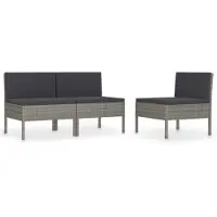 Natur24 Tuinstoelen, set van 3, met kussens, van polyrotan, grijs