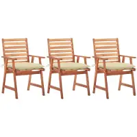 vidaXL Tuinstoelen 3 st met kussens massief acaciahout