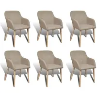 vidaXL Eetkamerstoelen met eikenhouten poten stof beige 6 st online kopen