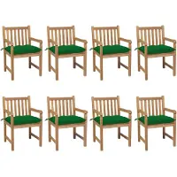 vidaXL Tuinstoelen 8 st met groene kussens massief teakhout