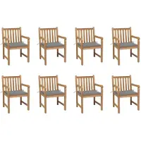 vidaXL Tuinstoelen 8 st met grijze kussens massief teakhout