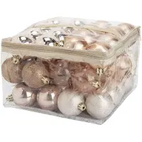 Cosy & Trendy 48x stuks kunststof kerstballen roze 6 cm in opbergtas/opbergbox - Kerstbal
