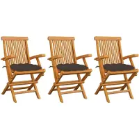 vidaXL Tuinstoelen 3 st met taupe kussens massief teakhout