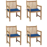 vidaXL Tuinstoelen 4 st met koningsblauwe kussens massief teakhout