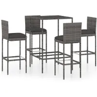 vidaXL 5-delige Tuinbarset met kussens poly rattan grijs