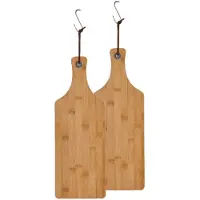 Zeller 2x stuks bamboe houten snijplanken/serveerplanken met handvat 44 x 16 cm - Snijplanken