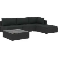 vidaXL 5-delige loungeset voor de tuin met kussens, van polyrotan, zwart