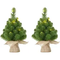 Mica Decorations 2x Mini kunst kerstboom met 15 LED lampjes 60 cm - Kunstkerstboom