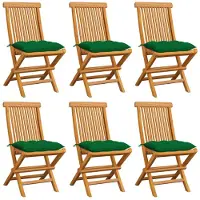 vidaXL Tuinstoelen 6 st met groene kussens massief teakhout