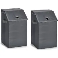 Zeller Set van 2x stuks polyester wasmand antraciet met deksel 34 x 34 x 60 cm - Wasmanden