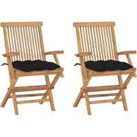 vidaXL Tuinstoelen 2 st met zwarte kussens massief teakhout