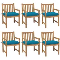 vidaXL Tuinstoelen 6 st met lichtblauwe kussens massief teakhout